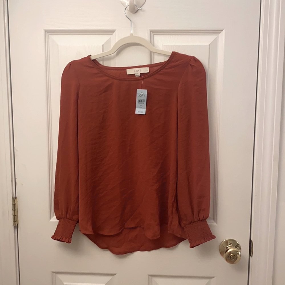 NWT Loft Silky Rust Long Sleeve Blouse XSP